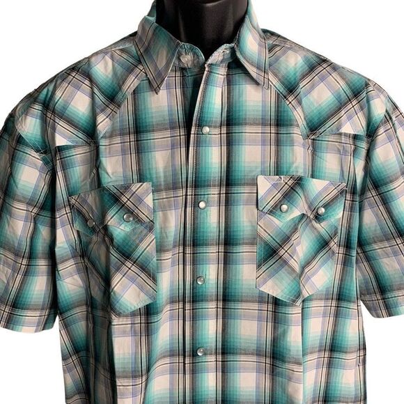Roper Other - Roper Pearl Snap Western Shirt L Green Plaid Short Sleeves Pockets Sawtooth